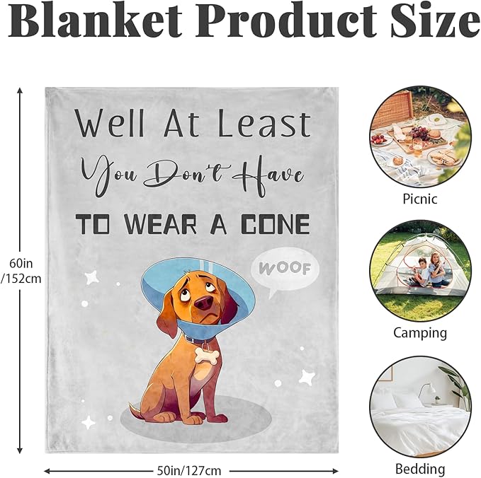 Get Well Gifts for Women, After Surgery Blanket, Get Well Gifts for Women/Men After Surgery, at Least You Dont Have to Wear A Cone Blanket (Grey Dog, 50" x 60")