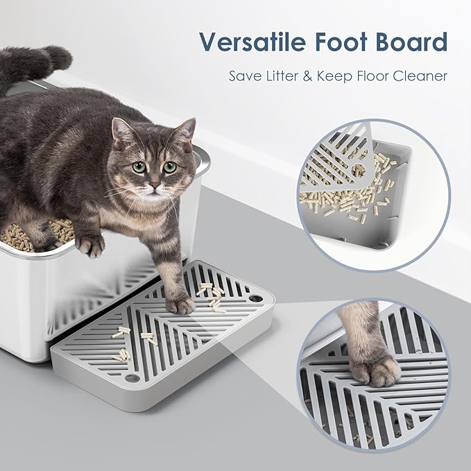 2 Pack 19.6"x13.7"x6" Stainless Steel Litter Box with 26L Litter Capacity, Large Cat Litter Box for Cats and Rabbits, Metal Kitty Litter Box with Foot Board, Non Stick Stainless Steel Pan Tray