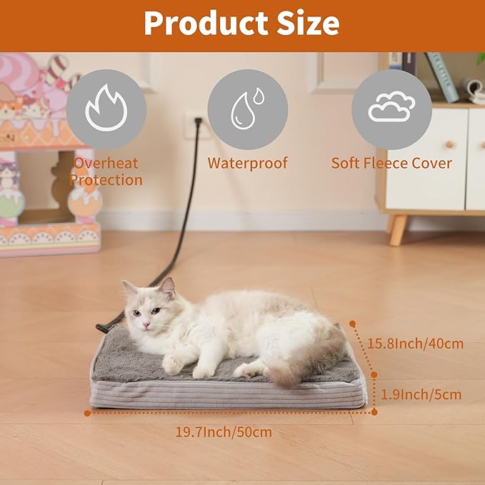 Heated Cat Bed for Indoor Cats and Small Dogs,Automatic Constant Temperature Heating, Anti-Slip Bottom and Machine Washable