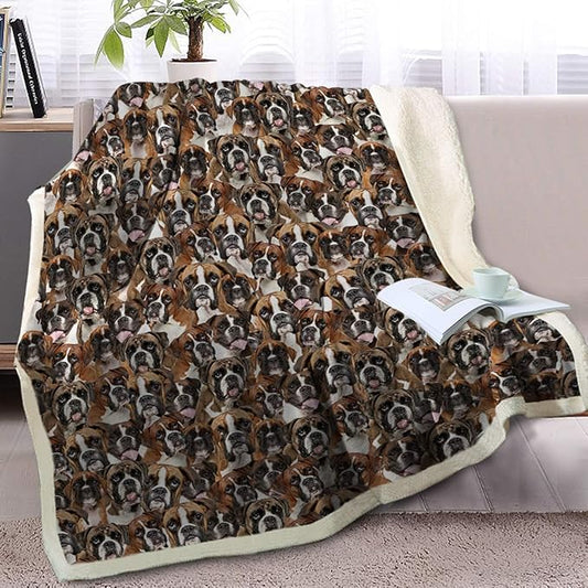 BlessLiving Boxer Blankets Super Soft Fuzzy Dogs Blanket for Kids Adults Cute Puppy Fleece Blanket Reversible Animal Brown Sherpa Throw Thick Lightweight Cozy Plush Blankets (White Boxer,Twin,60"x80")