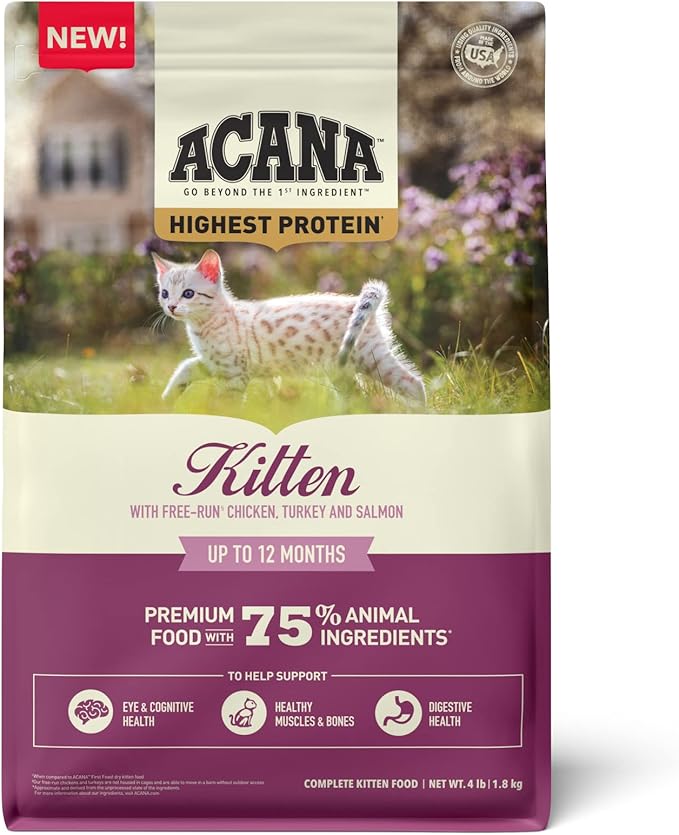 ACANA Highest Protein Dry Cat Food for Kittens, Poultry and Fish Cat Food, 4lb