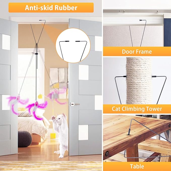 Interactive Cat Feather Toys, Retractable Cat Feather Toy with 9 PCS Replacement, Hanging Cat Teaser Toy for Indoor Cats Kitten Kitty, Cat Toys Cat Wand for Cat Play Exercise