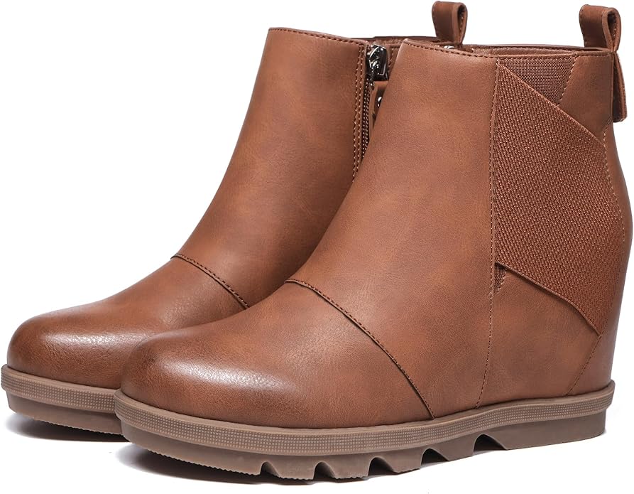 Athlefit Women's Wedge Boots Comfortable Ankle Wedge Booties