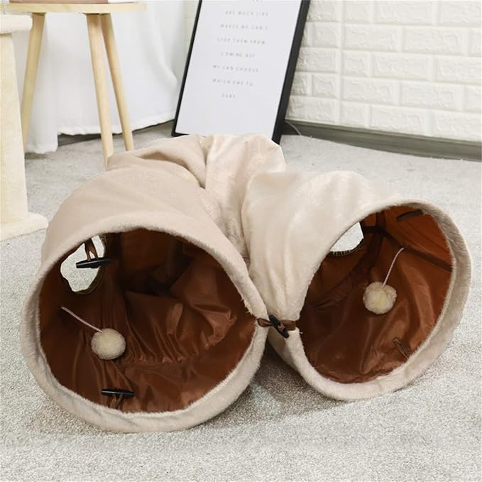 LeerKing Non Crinkle Cat Tubes and Tunnels Bunny Interactive Toys 47" x 10" for Rabbits Puppy Kitten 2 Windows