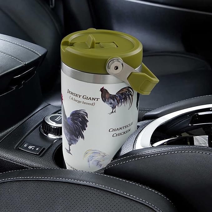 30oz Chicken Tumbler with Handle and Straw, Stainless Steel Vacuum Insulated Coffee Tumbler, Travel Mug Water Bottle, chicken Stuff Accessories Decor, chicken Gifts for Women