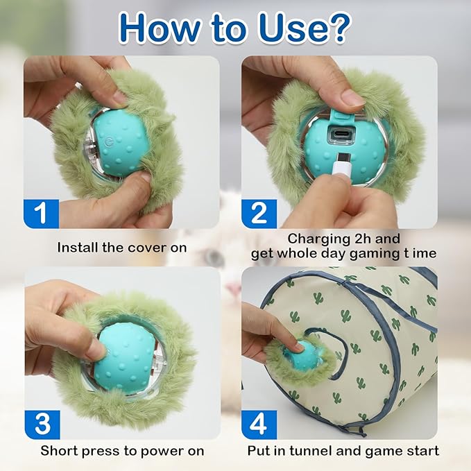 Cat Toys Cat Tunnels with Automatic Cat Ball, Motion Activated Interactive Cat Toy Peekaboo Cat Cave Gaming