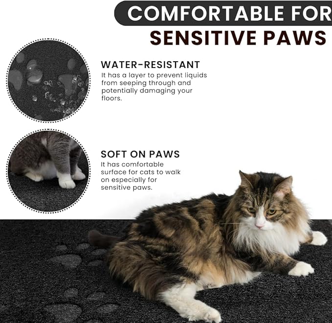 Andalus Large Cat Litter Mat, Pack of 2 - Waterproof, Non-Slip & Easy to Clean Cat Litter Box Mat for Extra Efficient Pet Litter-Trapping, Black (30” X 18”)