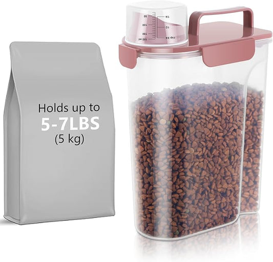 5-7Lbs Airtight Pet Storage Container For Cat Dog Bird Food and Keep Fresh, Translucent Body,Upgraded large nozzle for easy pouring With handle design Easy to carry when going out-pink