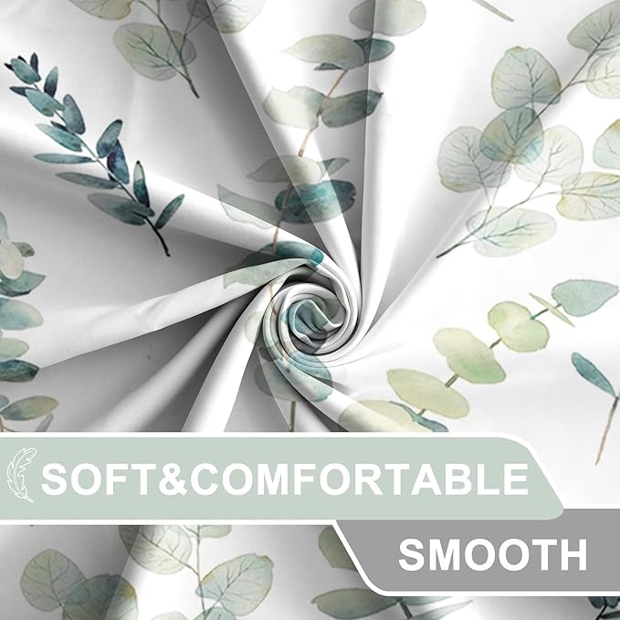 AWERT Shower Curtain Green Plants for Bathroom Waterproof Quick-Drying Eucalyptus Leaves Shower Curtain Set with Hooks 48x72 Inch