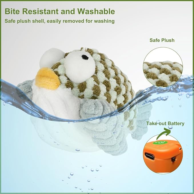 Interactive Flapping Bird Cat Toys, Rechargeable, Touch Activated, Catnip, Chirping Bird Toys for Indoor Cats and Kittens (Puffer Fish)