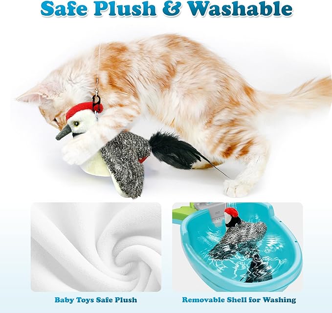LEWISER Woodpecker Cat Toys, Rechargeable Simulation Bird Cat Toy, Flapping Wings and Lively Chirping, Interactive Catnip Toys for Kitten Kitty Exercise, Touch Activated