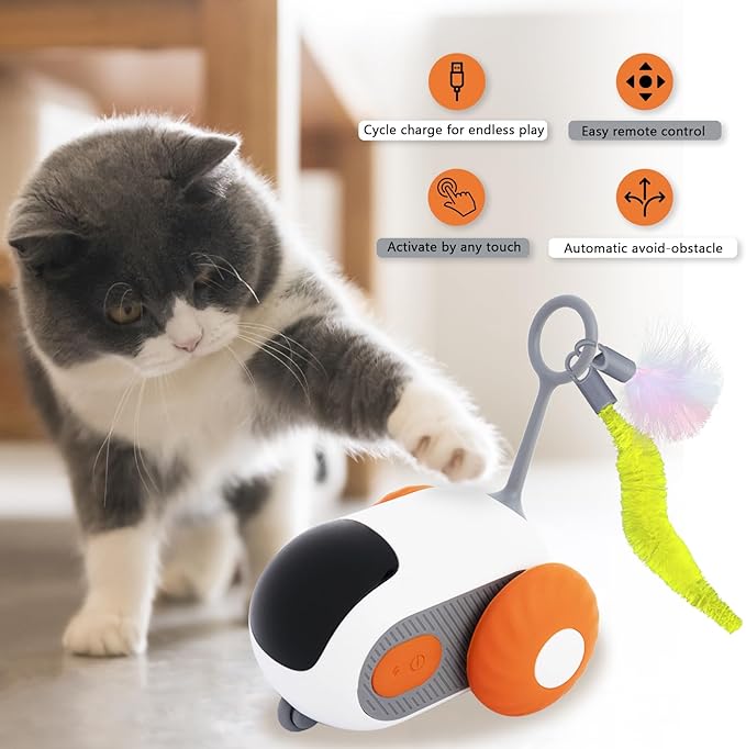 Remote Control Cat Toy for Indoor Interactive Turbo Tail 2.0 Cat Toy Automatic Moving Eemote Mouse Smart Electric Teazys Cat Toy Mobile Car Toy, Orange
