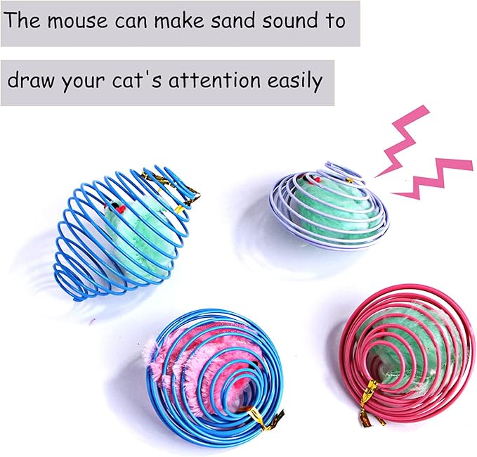 IUHKBH Cat Spring Balls, 3 Pcs Stretchable Cat Springs Toys Interactive Caged Rats Rolling Cat Balls Cat Toy