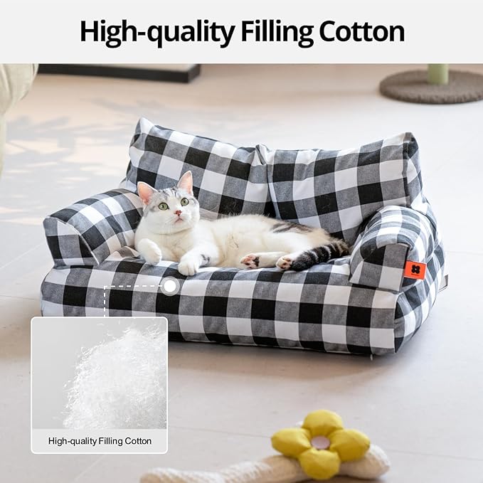 MEWOOFUN Pet Sofa Bed for Medium Pets Cat Couch Cat Bed with 26×19×13 Inch Removable Washable Cover Nonskid Bottom Puppy Couch Pet Bed up to 25 lbs (Black & White)