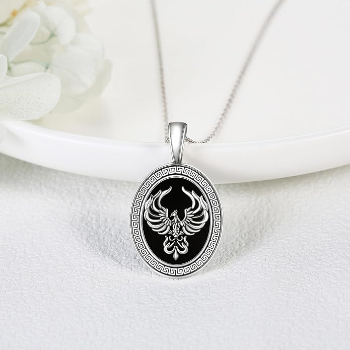 Black Onyx Necklace Raven/Phoenix/Peacock Necklace Gothic Jewelry Gifts for Women Men