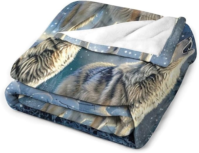 Wolf Blanket Wolf Aurora Borealis Gifts for Girls Boys Woman Kids Wolf Lover Throw Blankets Soft Blanket Warm Fleece Flannel Plush Blankets for Bed Sofa Couch 60"x80"