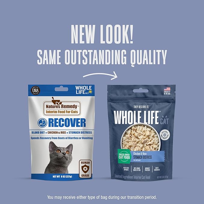 Whole Life Pet Freeze Dried Cat Food - Bland Diet for Cats with Sensitive Stomachs, Digestive Support, Anti-Diarrhea & Vomit Remedy – Human-Grade, Quick & Easy Chicken and Rice Meal, Ready in Minutes