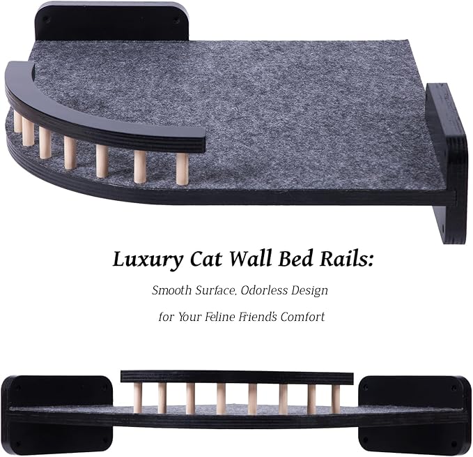 Cat Wall Shelves, Corner Cat Shelf with 3 Cat Wall Steps, Cat Shelves for Wall Large Cats Set, Cat Wall Bed with Plush Covered, Wall Mounted Cat Climbing Shelf for Indoor Cats (Black)