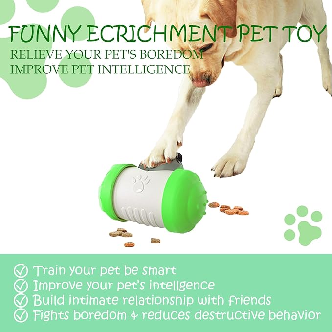 Treat Dispenser Dog Cat Toy Enhanced Slow Dispenser Food Puzzles Ball Interactive Chase Training Toys for Small Puppy Cat Bunny Hamster Pet Pig(Green)