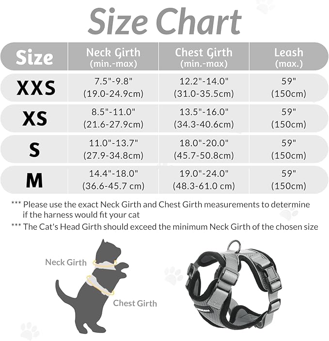 rabbitgoo Cat Harness and Leash for Walking, Escape Proof Soft Adjustable Vest Harnesses for Cats, Easy Control Breathable Reflective Strips Jacket, Grey, S