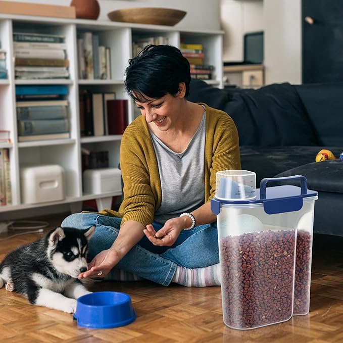 5Lbs Airtight Dog Food Container,Cat Storage Bin, Pet Dispenser BPA-FreeTranslucent Body Upgraded large nozzle for Small Animal Kibble, Bird Bird Seed,Oatmeal,Rice,flour,brown sugart-Royal Blue