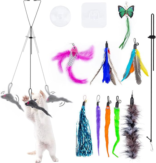 Interactive Cat Feather Toys, 15 Pack Self-Play Hanging Door Cat Mice Toys Hanging Interactive Cat Toys for Indoor Cats Kitten Play Chase Exercise, Cat Teaser Toy Mice Toys