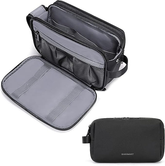BAGSMART Toiletry Bag for Men, Travel Toiletry Organizer Dopp Kit Water-resistant Shaving Bag for Toiletries Accessories, Door Room Essentials,Black-large