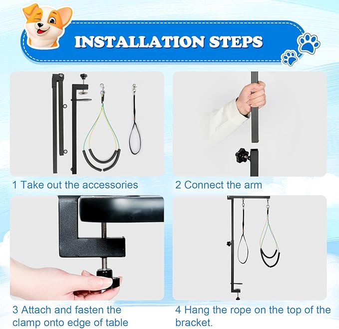 Breeze Touch Dog Grooming Table Arm with Clamp 32in, Pet Dog Grooming Table for Small Dogs at Home Foldable, Cat Dog Grooming Harness Stand Holder Portable for Trimming Nails, Drying, Haircut