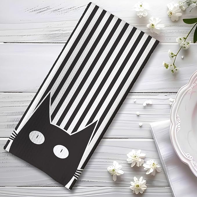 Cat Towels,Cat Kitchen Towels,Cat Dish Towels,Cat Hand Towel,Cat Kitchen Accessories,Black Cat Decor,Decorative Kitchen Towels,Black Cat Gifts for Women,Funny Kitchen Towels-Cat Lover Gifts for Women