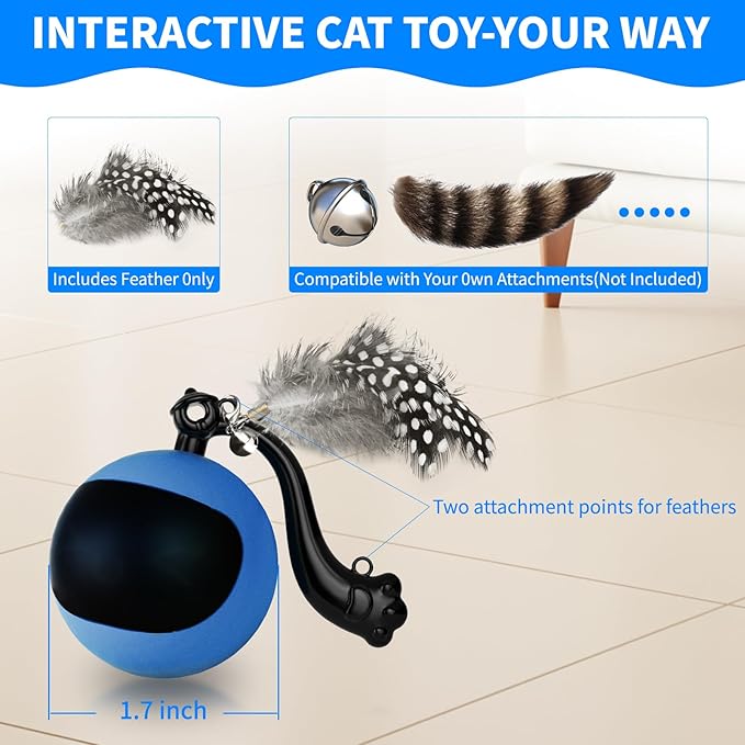 Interactive Cat Ball Toy with Remote Control, Automatic Moving Cat Toy Ball with Feather Tail, Electric Cat Puzzle Toy for Chasing and Hunting