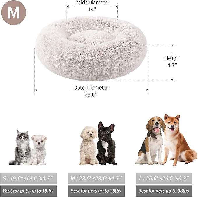 Love's cabin 24in Cat Beds for Indoor Cats - Cat Bed with Machine Washable, Waterproof, Non-Slip Bottom - Coffee Fluffy Dog and Cat Calming Cushion Bed for Joint-Relief and Sleep Improvement