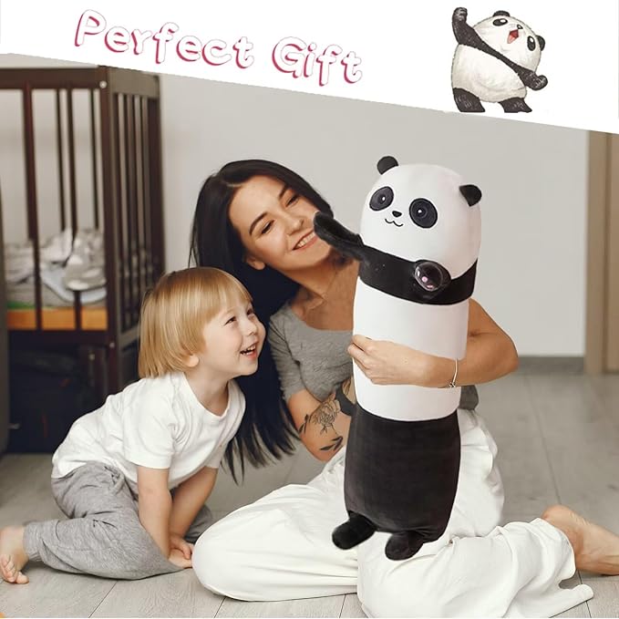 Panda Stuffed Animal Long Body Pillow - Soft Plush Panda Pillow for Cuddling and Decor, Comfortable Body Pillows with Fluffy Cotton Filling for Kids and Adults