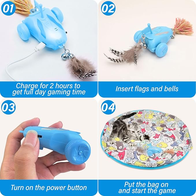 Interactive Cat Toy Fast Rolling in Pouch, Simulated Interactive Hunting Cat Toy, Hide and Seek Kitten Toy,Motion Activate Chirping Cat Toy with MystiChaser Pouch