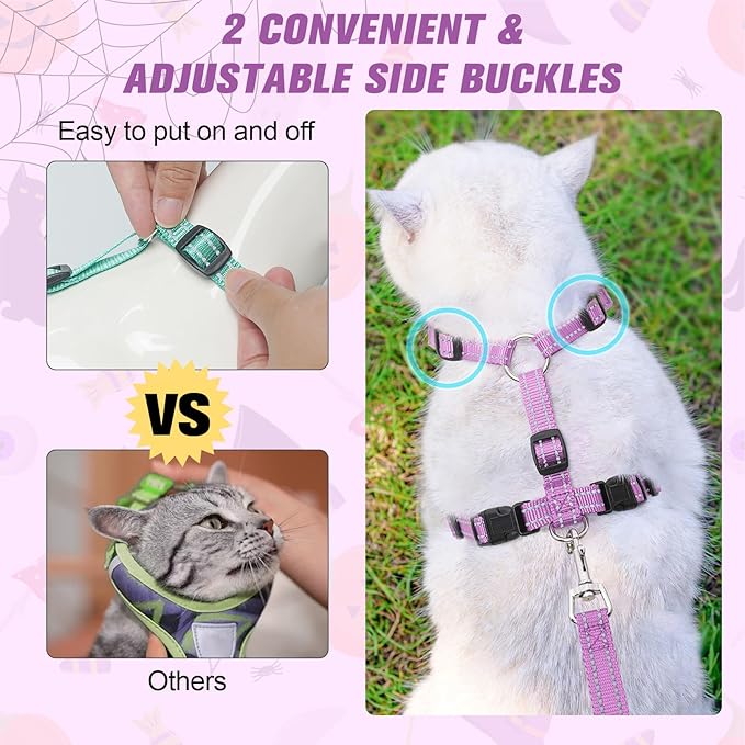 BEAUTYZOO Cat Harness and Leash Set for Walking Escape Proof, Neck Release Adjustable Harness for Kitten Puppy Small Medium Large Cats, Soft Cute Easy Control Small Cat Harness for Cats Boy and Girls