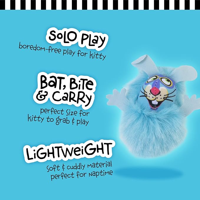 FAT CAT Fluff Bunnies Cat Toys - Catnip Kicker Toy, Pack of 1 (Blue or Pink)