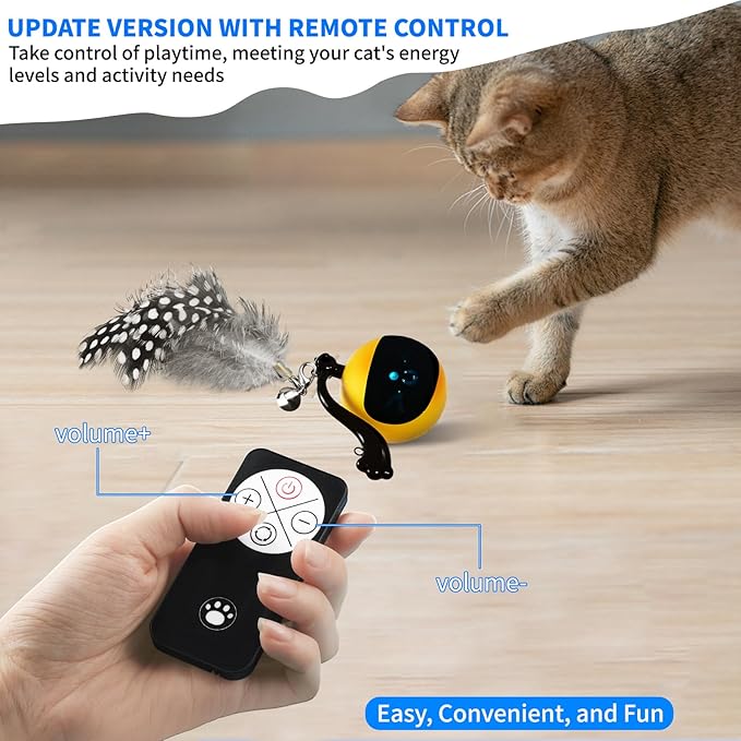Interactive Cat Toy Ball with Remote Control, Automatic Moving & Rolling Cat Feather Toy, USB Rechargeable, Motion Activated Remote Control Cat Toy for Indoor Cats