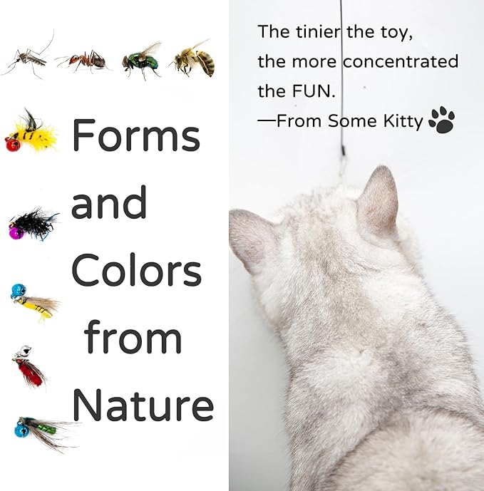 Cat Bug Toy, Cat Insects Toy Wand Refiils for Indoor Cats, 5 Pcs Cat Small Fly Toys with Bells for Cat Teaser, Feather Toys for Indoor Cats and Kittens Toys, Small Bugs Set