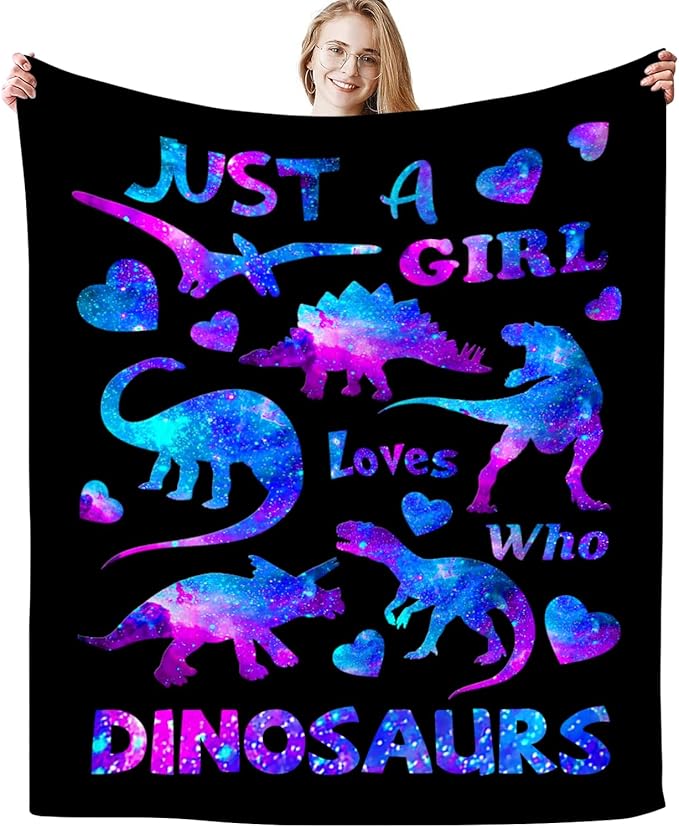 Soft Cozy Dinosaur Blanket - Flannel Throw for Girls, Women, Adults - Just A Girl Who Loves Dinosaurs Bedding Decor - Gifts for Dinosaur Lovers - 50"x40"