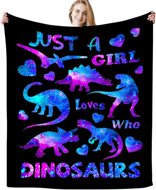 Soft Cozy Dinosaur Blanket - Flannel Throw for Girls, Women, Adults - Just A Girl Who Loves Dinosaurs Bedding Decor - Gifts for Dinosaur Lovers - 50"x40"