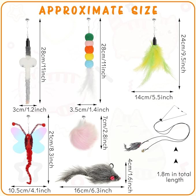 8 Pcs Doorway Cat Toys Indoor Feather Cat Toys Door Hanger Cat Toys Interactive Hanging Cat Toys Dragonfly Little Mouse Toys Retractable Cat Teaser Toys Kitten Toys for Play, 6 Styles (Cute Style)