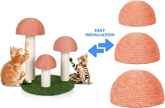 PowerKing Mushroom Cat Scratching Head Replacement - Natural Sisal Refill Parts with M8 Screws - Durable, Safe, and Decorative - Fits Most Scratching Posts Refurbishment (Pink)