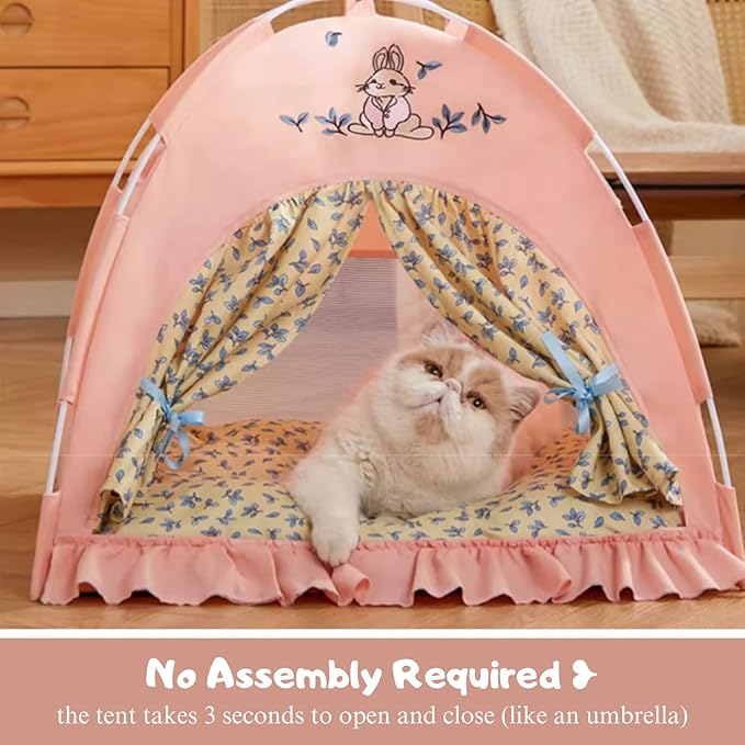 Cat Fairytale Bed, Cute Semi-Enclosed Ventilated Indoor Decoration House with Shade Cover for All Seasons (Green,Large)