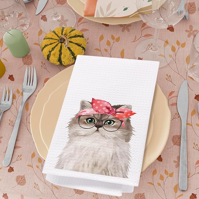 SPBL&L Red Bandana Cat Towels - Cute Hand & Dish Towels for Kitchen & Bathroom, Cat Gifts, 16x24 Inches