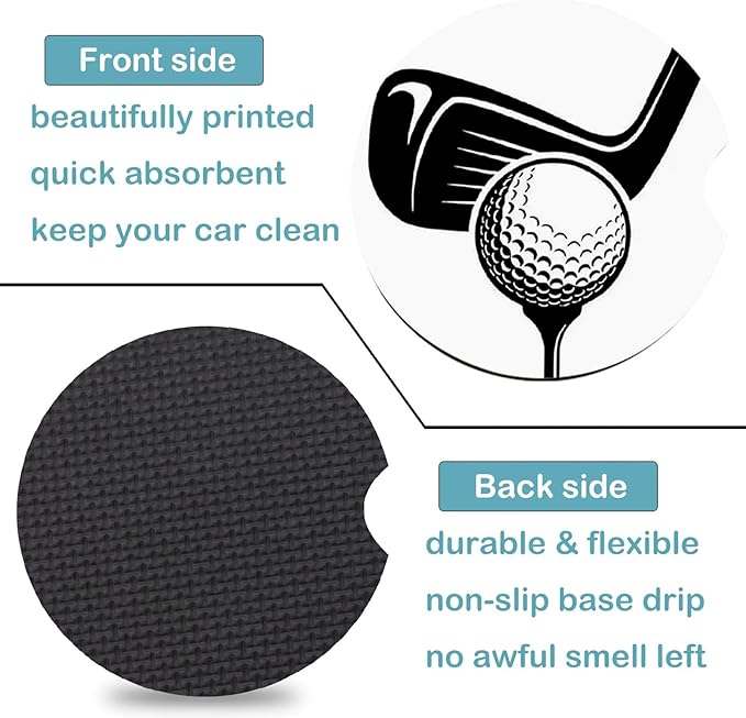 Car Coasters for Cup Holders,2 Pack Golf Car Coasters,2.75" Universal Size Anti Slip Rubber Mat,Automotive Cup Holder Decal Decor Accessories,Gifts for Golf Lovers Women,Men,Mom