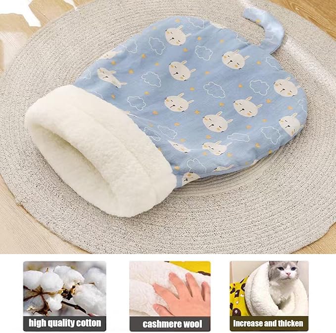 1PC Cat Sleeping Bag,Cat Sleeping Bag for Indoor Cats,Warm and Cozy Cat Sleeping Bag,Cat Winter Sleeping Bags, 360° Wrap Self Warm Cat Cave Bed Suitable for Pets Under 7.5 kg/16LB(Blue)