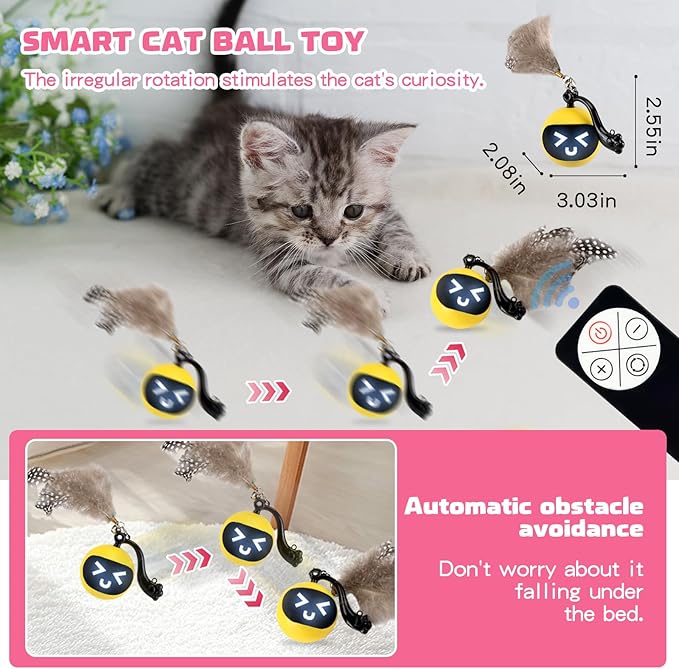 Interactive Cat Toys for Indoor Cats, Smart Cat Toy Ball Fast Rolling in Pouch, Hide and Seek Cat Toy for Indoor Bored Adult Cats, Remote Control Cat Hunting Toys, Motion Activated Chirping Cat Toy