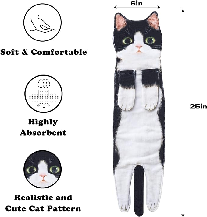 Cat Funny Hand Towels for Bathroom Kitchen- Cute Decorative Kitten Decor Hanging Face Towels- Unique Housewarming Valentines Mothers Birthday Gifts for Women Mom Cat Lovers