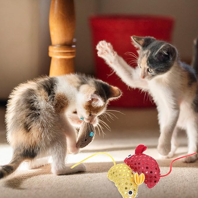 Mipcase 4pcs Simulated Sounding Mouse and Cat Toy Pet Toy Kitten Toys Chew Toy Cat Toys for Indoor Cats Indoor Cats Toys Cat Funny Toys Sequins Cat Mouse Sequin Cloth Cat Mouse Toys
