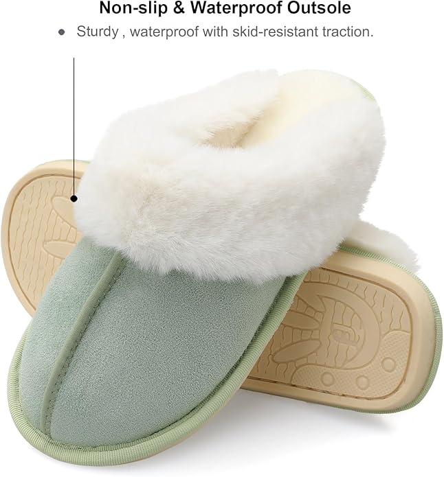 Besroad Winter Fuzzy House Slippers Sandals Plush Faux Fur Fluffy Flats Slippers Warm Slide Shoes for Women