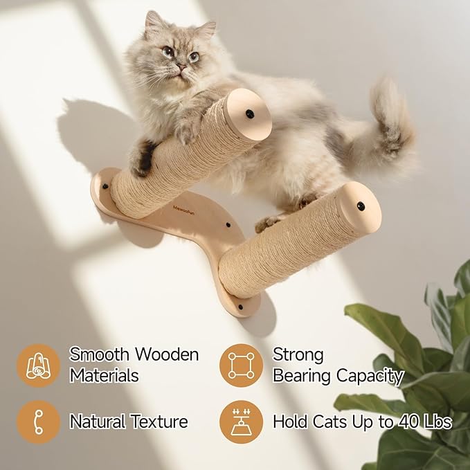 MEWOOFUN Cat Wall Furniture, Cat Wall Steps Cat Shelves for Wall Mounted, Wooden Cat Stairs with Sisal Rope Scratches - Cat Ladder Cat Climbing Shelves for Scratching, Jumping and Climbing